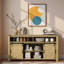 Buffet Farmhouse avec porte de grange coulissante, panneaux en filet et rangement ouvert-1560300556