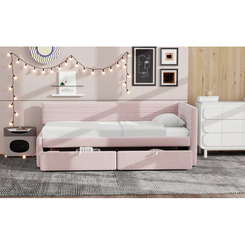 Lit de jour rembourré avec couchette, Rose