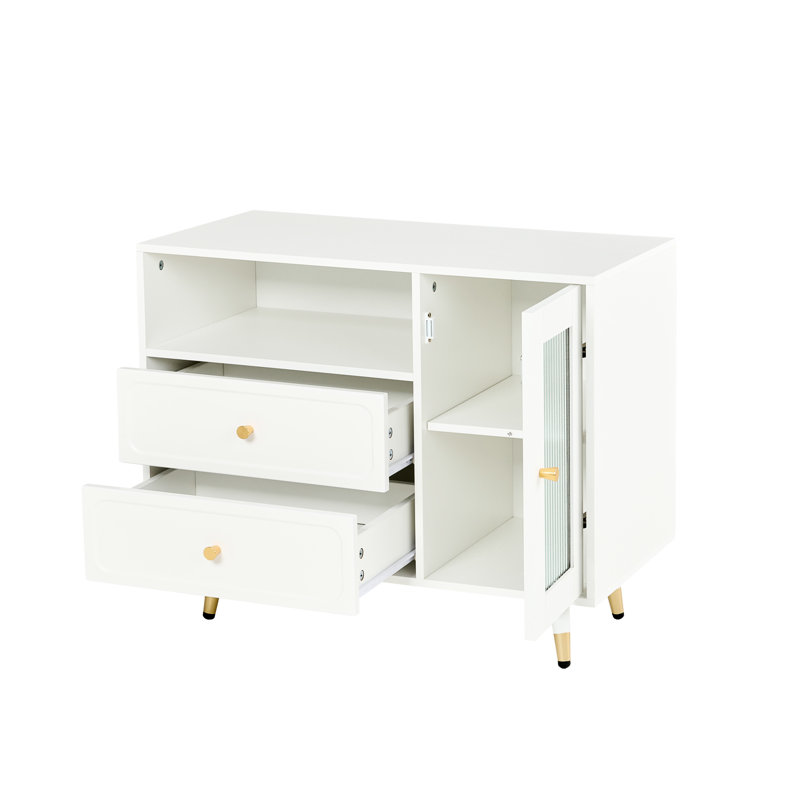Coiffeuse moderne pour la chambre à coucher avec lumières réglables tricolores, armoire latérale interchangeable, séparateurs de tiroir et éclairage compact blanc Power Strip, tablettes de rangement rétractables, ports intégrés