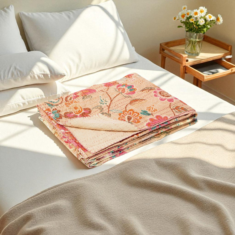 Jeté en soie, L 69,77 po x l 49,79 po, Floral orange / vert
