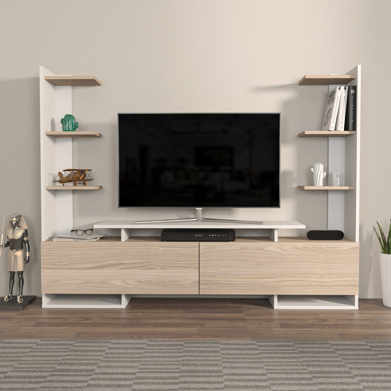 Benan Unfinished TV Stand for TVs up to 75", Light Brown/White