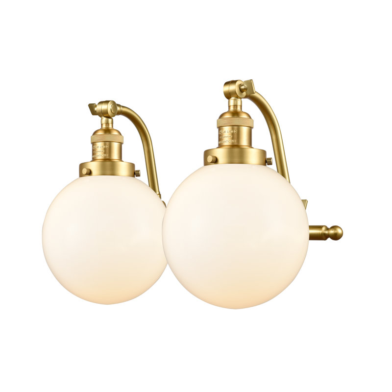 Éclairage de salle de bain à intensité variable 2 lumières Zarmayr, Boîtier blanc mat, Ampoule DEL 6 watts Vinage, Or satiné