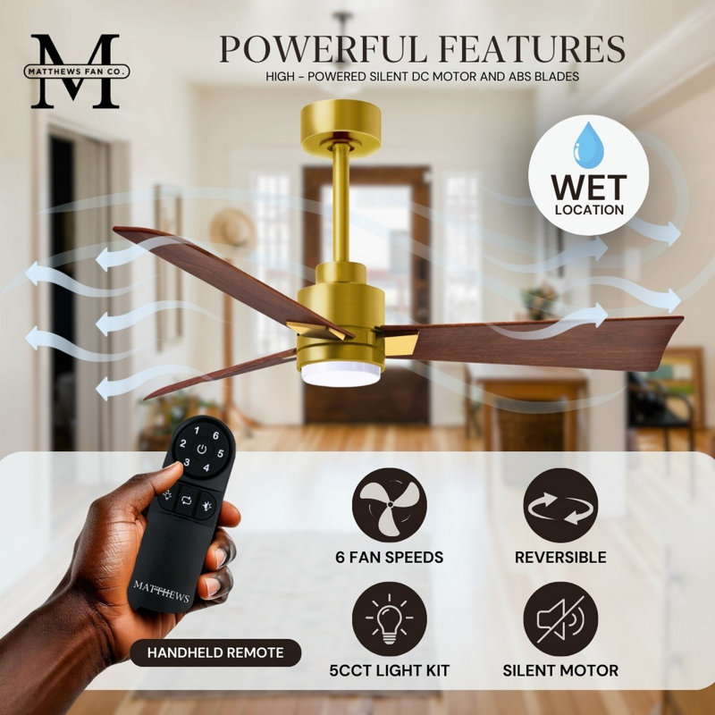 Alessandra - Three Blade Transitional Ceiling Fan -LED, Brushed Brass, 42", Walnut