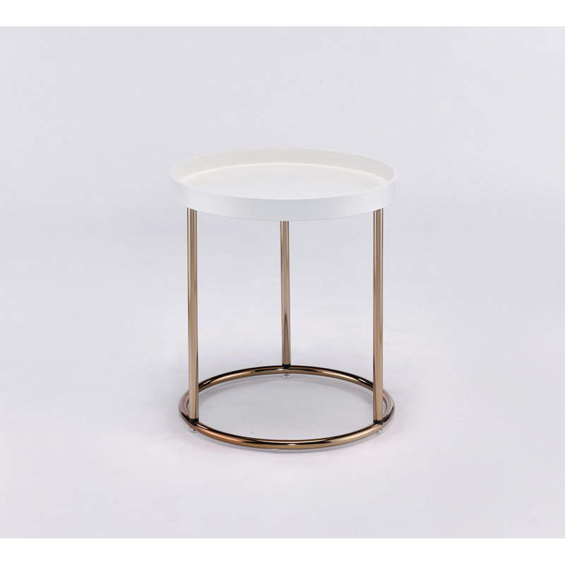21.23" White Side Table With Copper Legs And Acrylic Rim Edge Compressed Wood Top