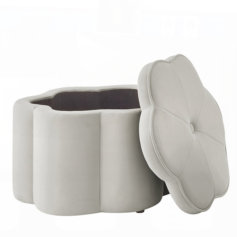 Set of 2 Ottoman with Storage,Flower Shape Petal Ottoman, Gray