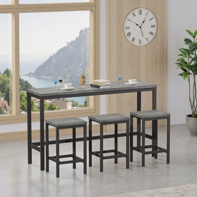 Table de salle à manger de cuisine moderne, table de pub, ensemble de table de salle à manger longue avec 3 tabourets, assemblage facile, gris 