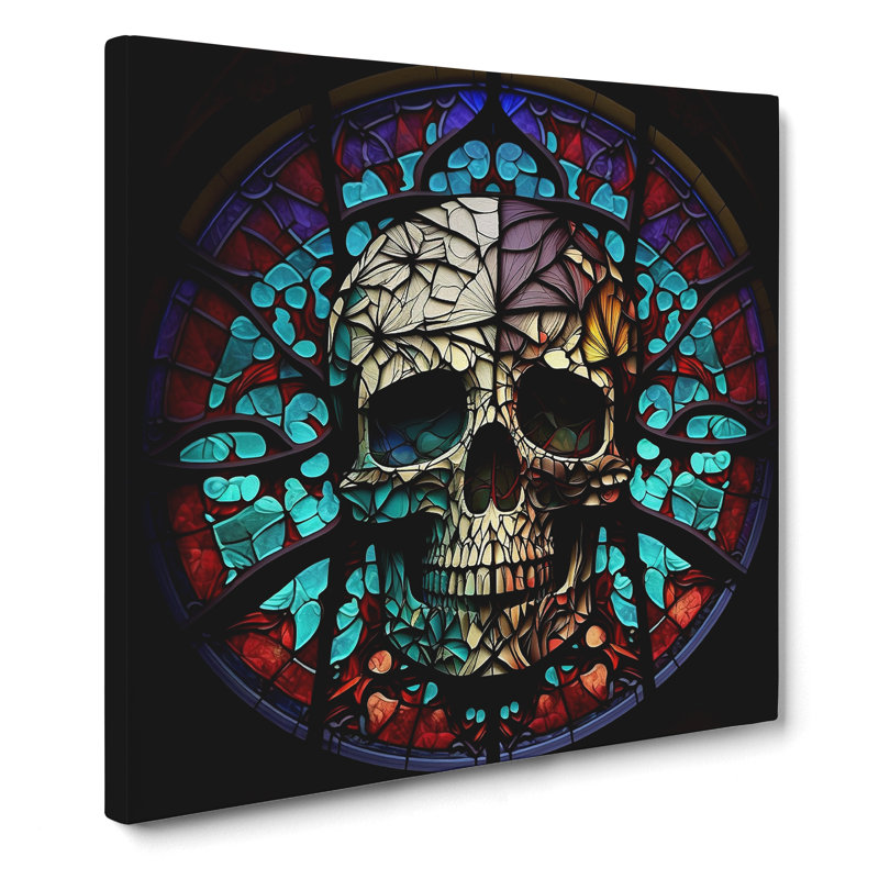 Skull Stained Glass Effect - Wrapped Canvas, 50cm H x 50cm W