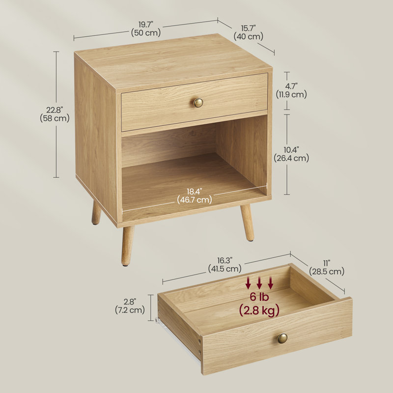 Vansant 1 - Drawer Nightstand with Drawer and Open Compartment, Solid Wood Legs, Straw Yellow