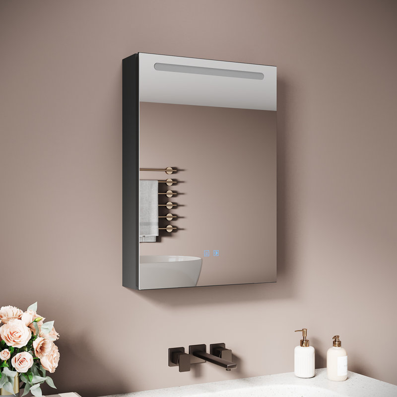 48.5mm W 70mm H Wall Mounted Optional Frameless Medicine Cabinet Mirror 2 Fixed, Black