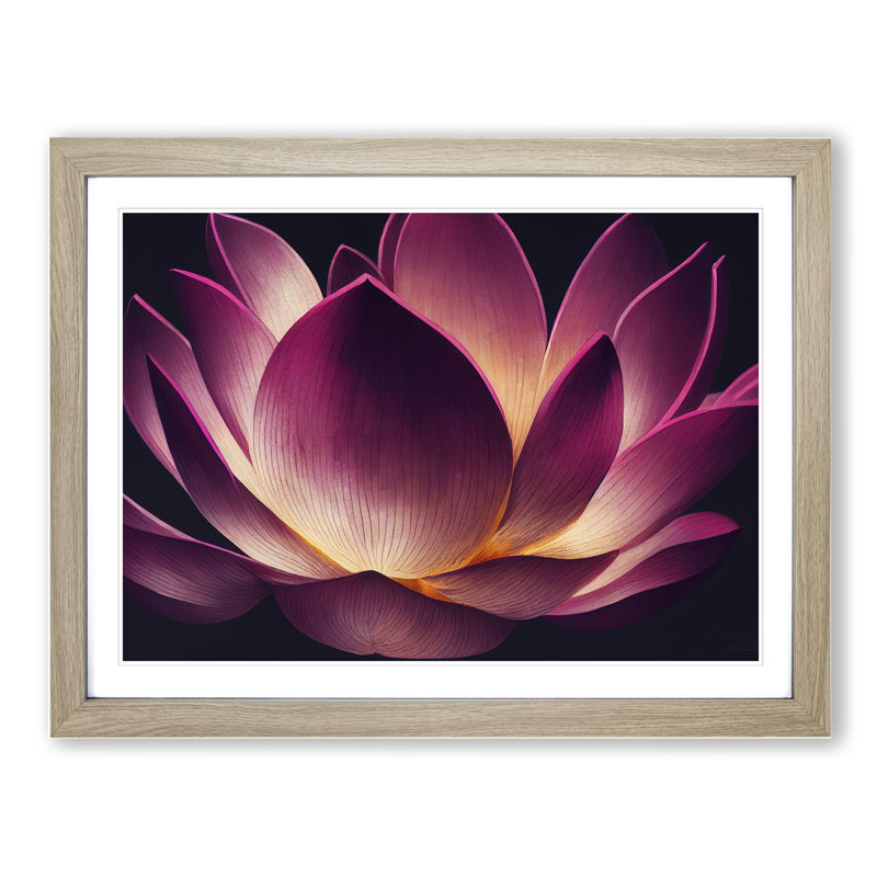 Awe Inspiring Lotus Flower - Single Picture Frame Print, 46cm H x 64cm W x 2cm D, Oak Framed