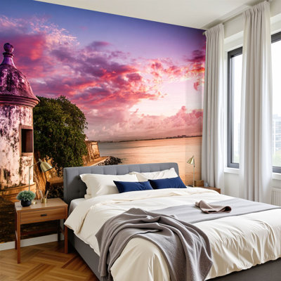 Peel and Stick Wallpaper puerto rico el morro puerto rico pictures Wall Murals 100"H x 144"W Removable PVC Wall Paper Self-Adhesive Wall Decor for Bedroom Living Room Home Office