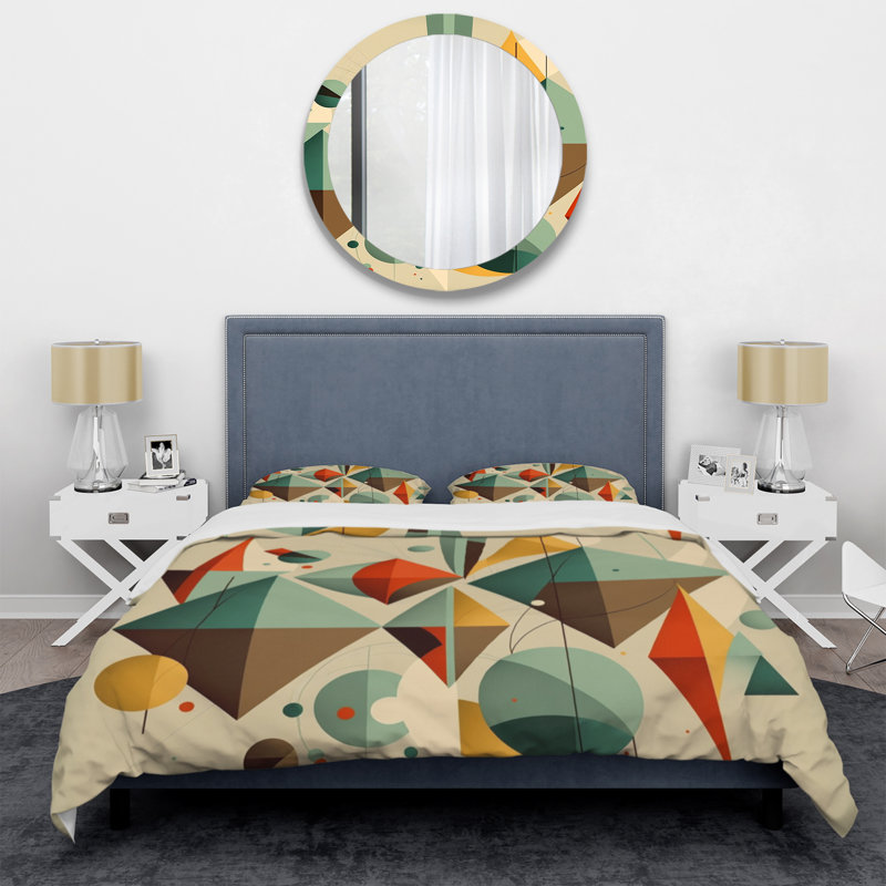 Natural Tones Grey And Beige Mosaic Geometric Shapes Duvet Cover, King Duvet Cover + 2 King Shams, Geometric
