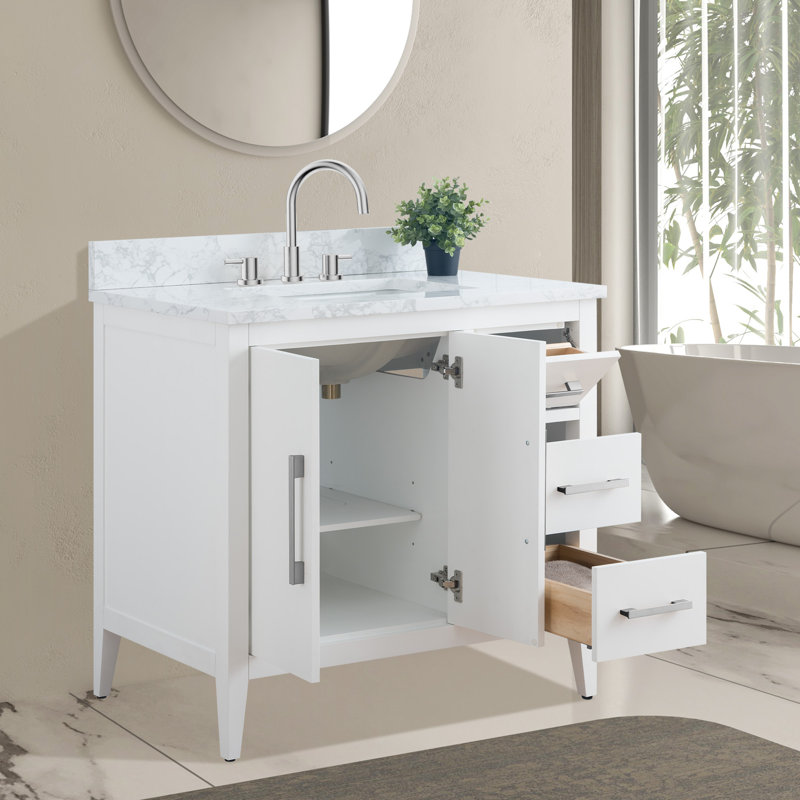 Ensemble de meuble-lavabo simple 36 po, Blanc, Nickel brossé