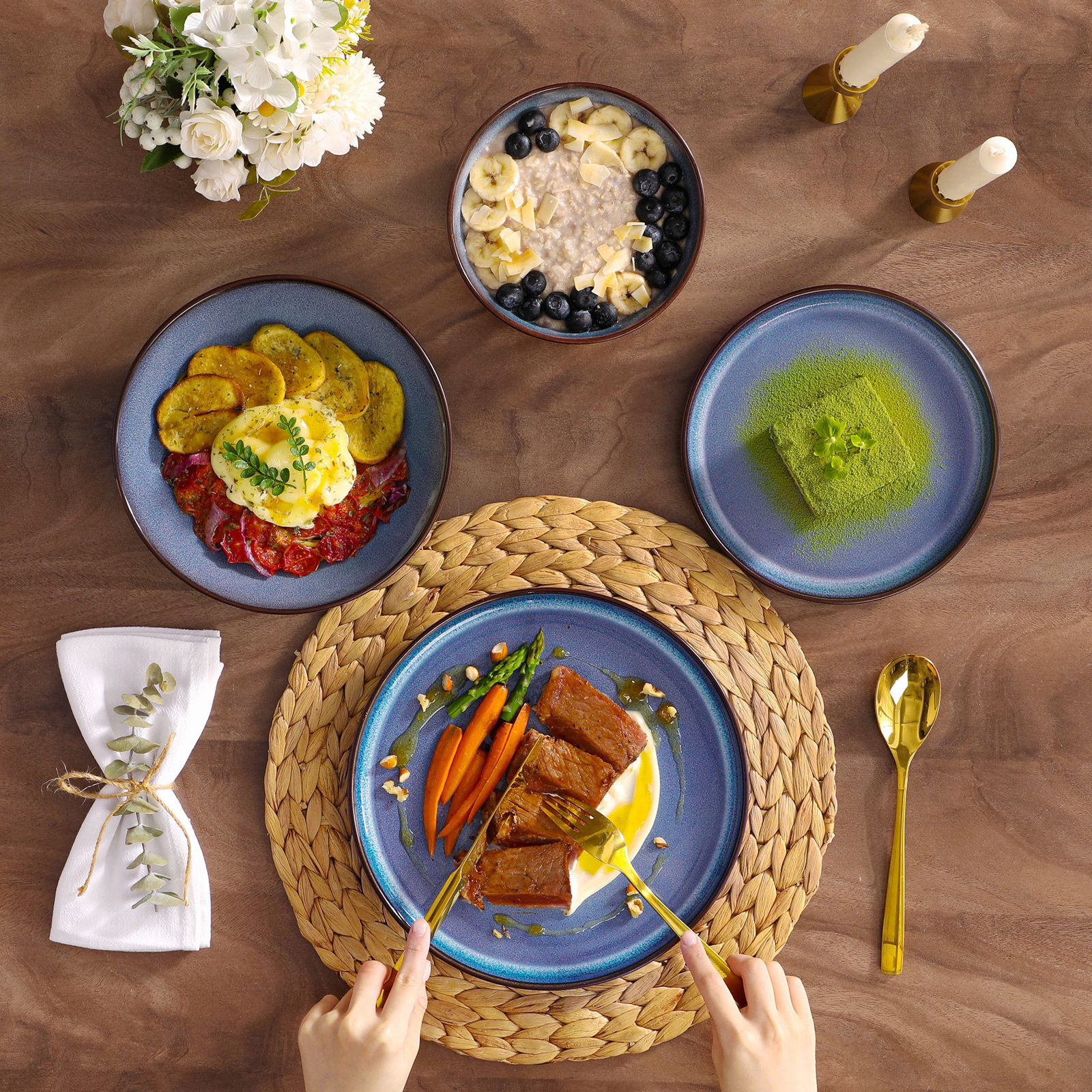 Marienne Ceramic Dinnerware Set, Blue