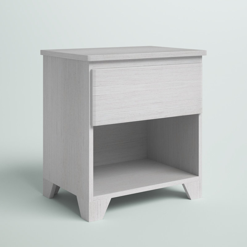 Table de chevet en bois massif à 1 tiroir Kathryn, Blanc délavé