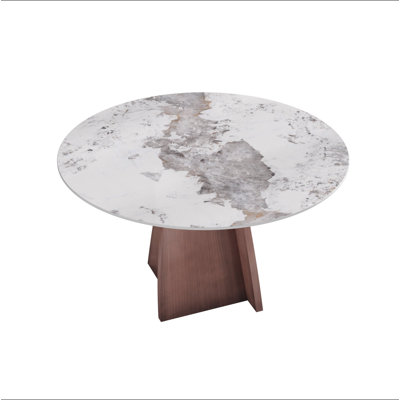 Table de salle à manger 53 po ronde en marbre avec base en fer, marbre artificiel pour 6 personnes, table de salle à manger / salon, Pandora (table de salle à manger seulement)