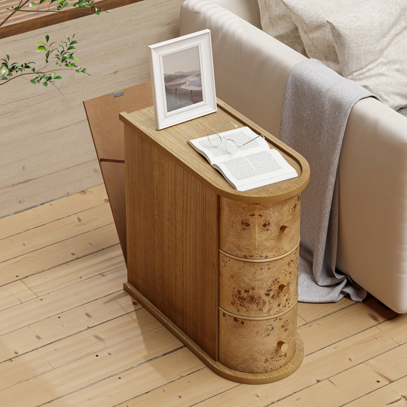 Farmhouse Burl Finish 3-Drawer Wood  End Table With Back Storage Space