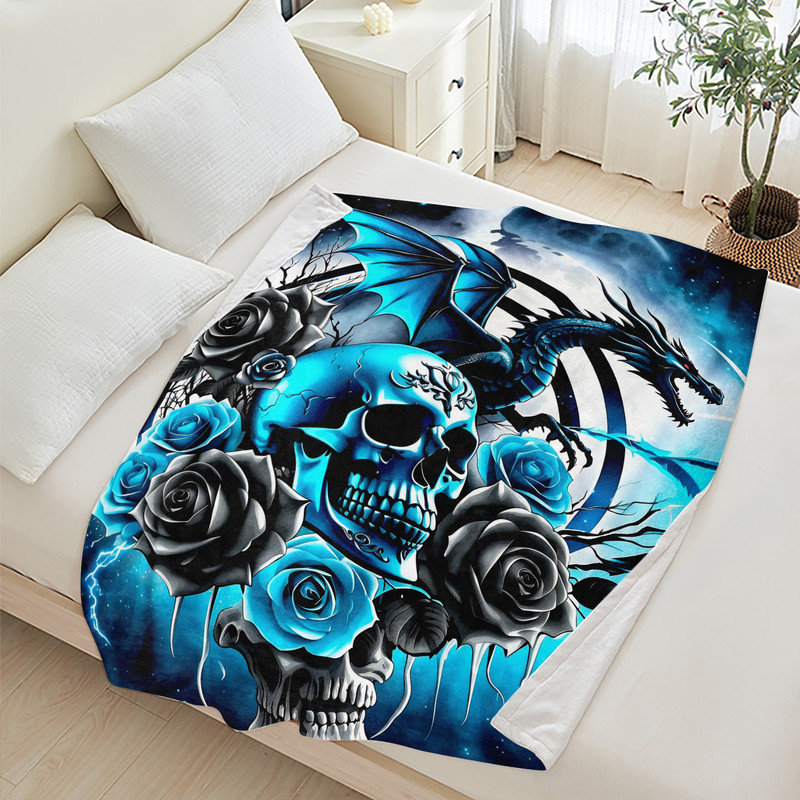 Jeté en flanelle JYK Halloween, Dragon Skull Roses