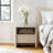 19.7" H Modern Nightstand with Faux Travertine Top and Open Shelf-2061323681