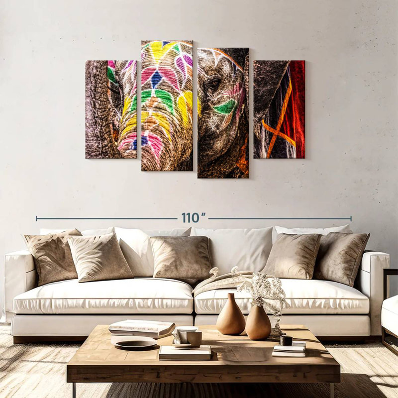 Colourful Indian Elephant, H 48 po x l 75 po