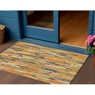 Tapis extérieur lavable rayé orange et beige 3 pi x 5 pi