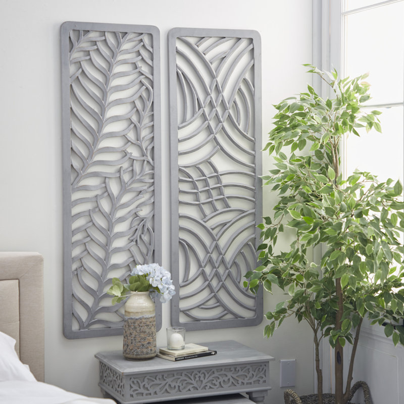 Ensemble de décorations murales en bois sculpté à la main gris clair