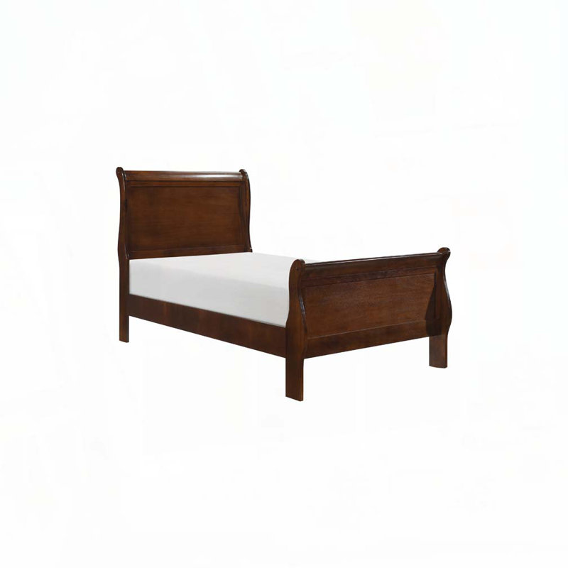 Rustic Wooden Panel Bed, Twin, Brown Cherry