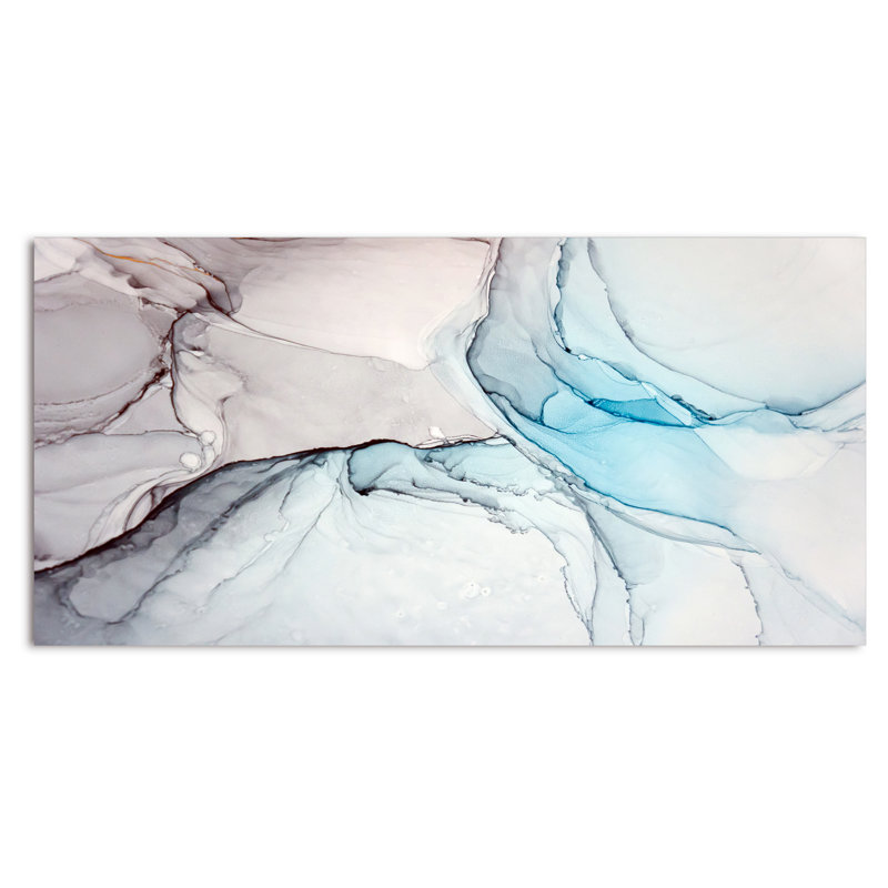 Luxry Blue and Grey Marble Art Ripples III - peinture sur toile, H 12 po x l 20 po x P 1 po, Toile tendue