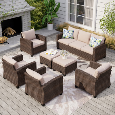 Millry All Weather Wicker/Rattan 9 - Person Seating Group with Cushions