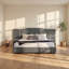 Lit plateforme tapissier en velours avec table de chevet intégrée l 81 po x P 81 po x H 12 po Aurelius