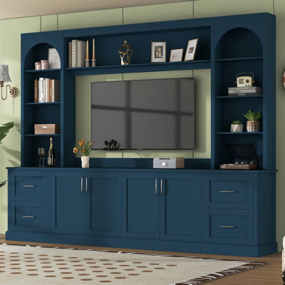 Meuble audio-vidéo pour téléviseur jusqu'à 65 po, meuble télé, console multimédia, décor arqué, armoires avec tablettes réglables, contemporain, salon