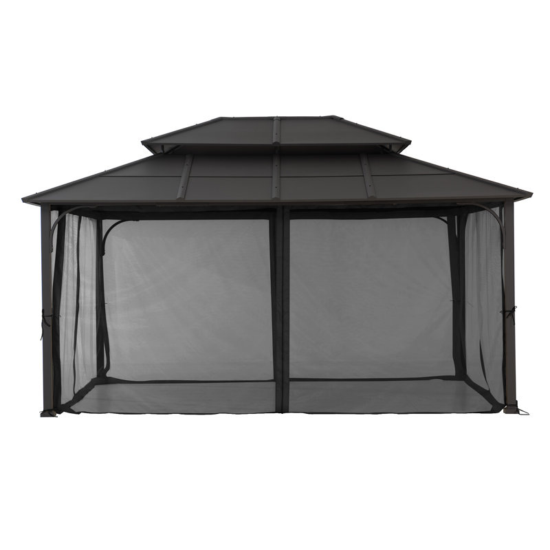 Sunjoy 12 x 16 ft. Black Steel Hardtop Gazebo with Netting