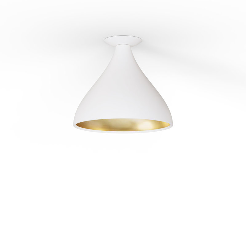 Swell Single Medium Flush Lamp (White Exterior, Brass Interior), White, White; Brass