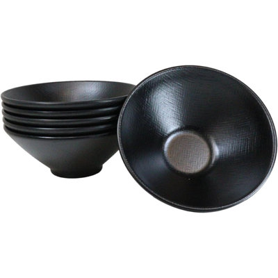 Pack Of 6 Black Silk Melamine Large Ramen Pho Soup Pasta Salad Mixing Bowls 50Oz