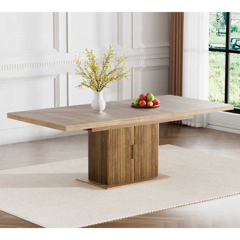 62.99" -78.74" Extendable Dining Table Set, Brown Dining Room Table with Storage & Velvet Dining Chairs with Wood Leg, Rustic Kitchen Dining Table and Chairs Set, Modern Dining Table Set