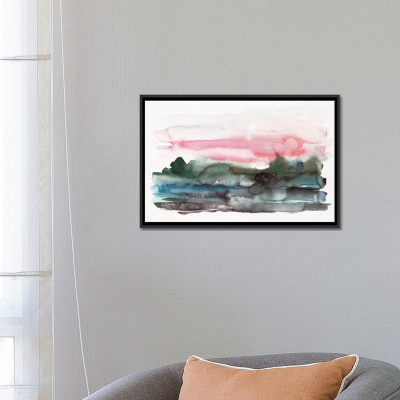 « on the lake », reproduction d’impression sur toile, H 18 po x l 26 po x P 1,5 po, Toile avec cadre noir, Pas de tapis