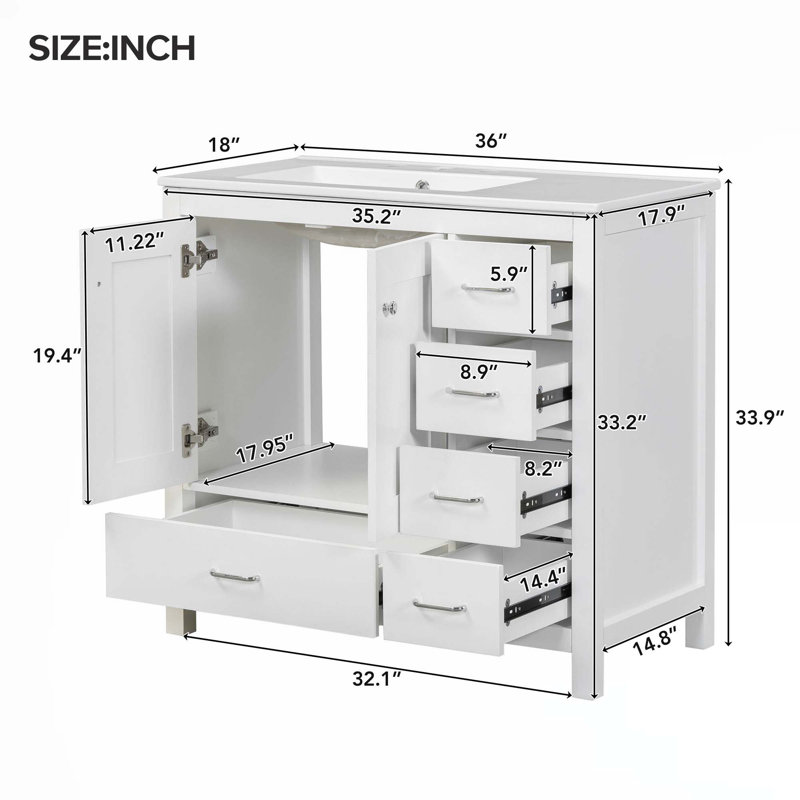 Meuble-lavabo blanc 36 po avec lavabo en céramique 36 po