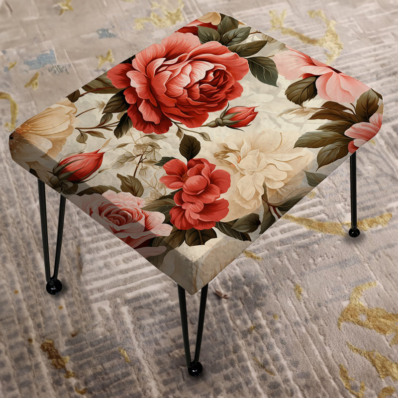 Motif floral rétro rose - repose-pieds rectangulaire floral