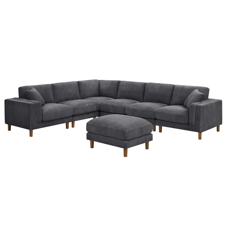 Canapé modulaire réversible avec repose-pieds Morgandy, Velours côtelé gris foncé