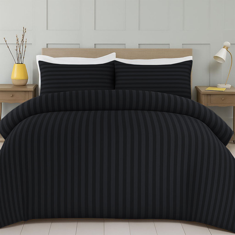 Striped Microfiber Duvet Cover Set, 4-Piece With Fitted Sheet & Pillowcases , Double Duvet Cover + 3 Additional Pieces