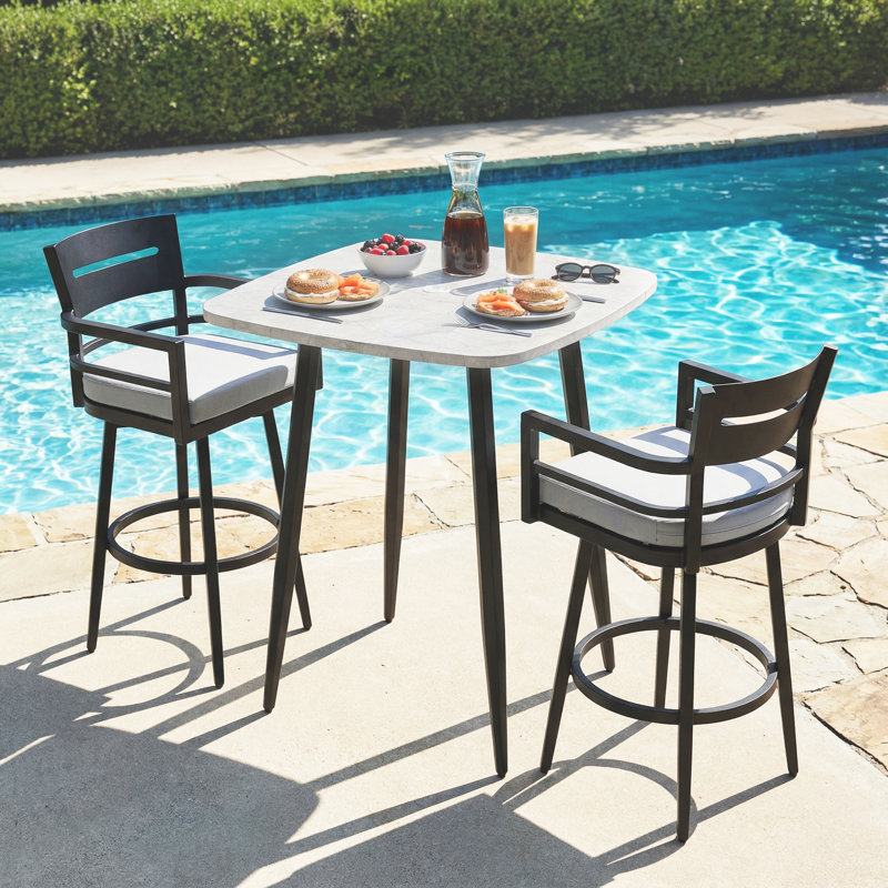 3-Piece Aluminum Outdoor Swivel Bar Set with 30" Seat Height Stools, 3-Piece: Table, 2 Chairs