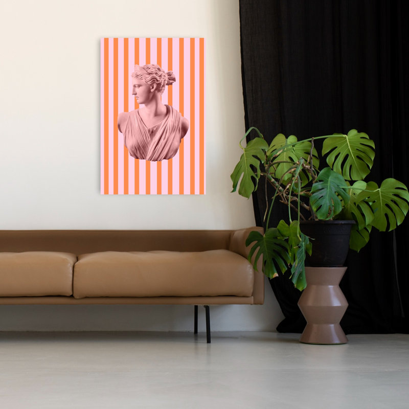 Artemispinkorangestripes Format 2x3 Impression d'art mural d'architecture contemporaine abstraite, H 48 po x l 32 po