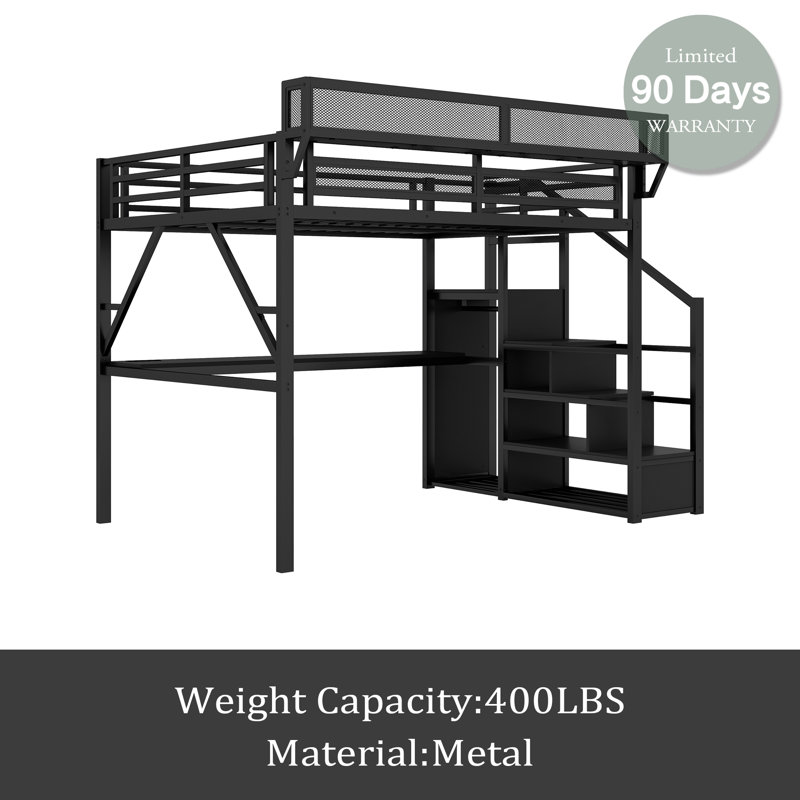 Loft Bed With Desk And Charging Station, Queen