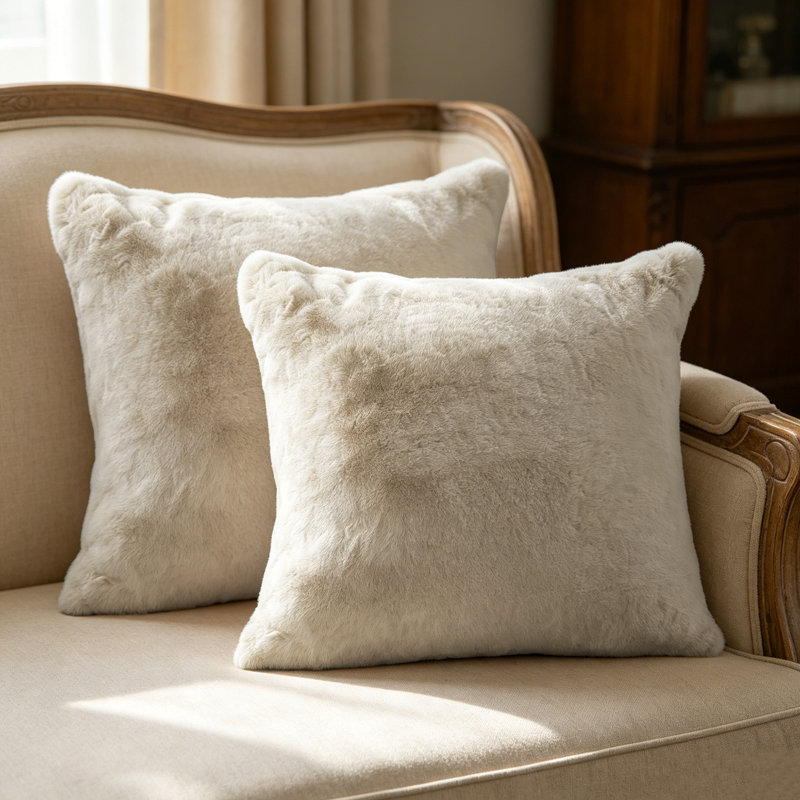 Heavy Faux Fur Throw Pillow Cover, Pure Cashmere, 26' H x 26' W