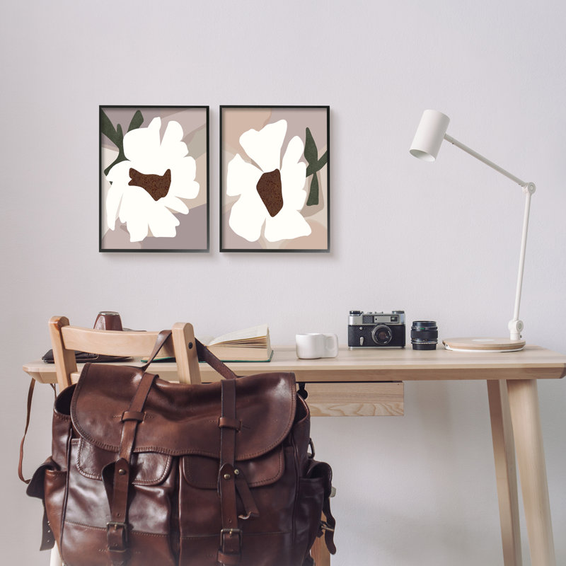 " Abstract White Daisies " by Regina Moore 2 - Pieces, Midnight Black Framed Giclee, 14" H x 22" W x 1.5" D