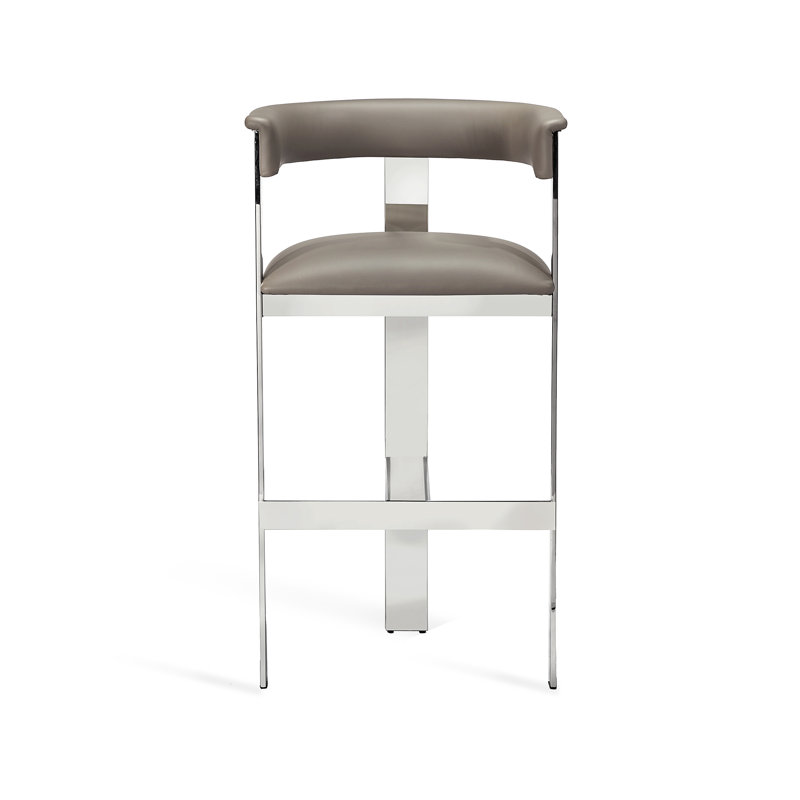 Darcy Upholstered Counter Stool with Metal Frame, Polished Nickel, Bar Stool (30" Seat Height), Light Natural