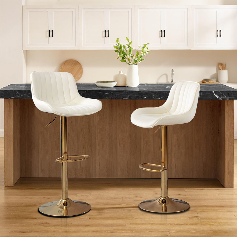 Mitty Swivel Upholstered Adjustable Height Counter Stool with Metal Frame, Ivory