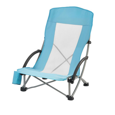 Chaise de plage pliante, chaises de camping à haut dossier pour adultes, avec poche à gobelet, dossier en filet, sac de transport, siège extra large portable 330 lb, support robuste, pour l'extérieur, camp, bleu clair