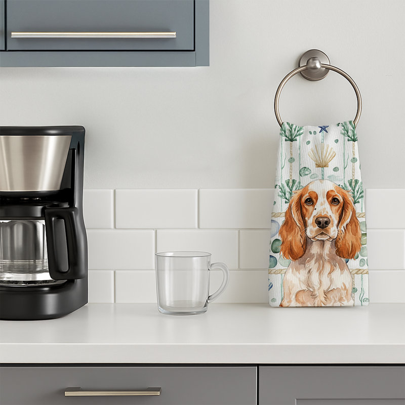 Orange Roan English Cocker Spaniel Coastal Sea Glass Kitchen Towel, Orange Roan English Cocker Spaniel
