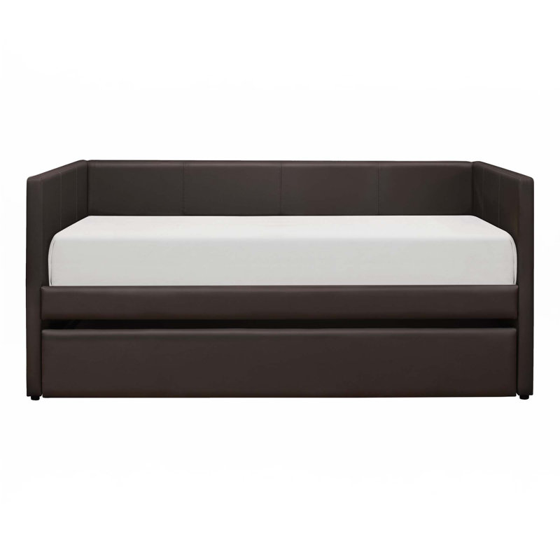 Faux Leather Upholstered Contemporary Daybed With Trundle, Brown